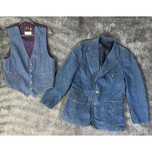 Lee Set™ Denim Blazer & Vest 44R Rare Vintage USA Workwear 70s Heritage Jacket